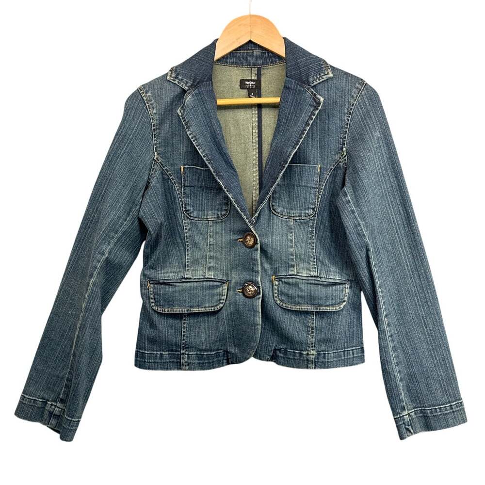 Mossimo Y2K Distressed Washed Denim Two-Button Blazer Jacket Women Small